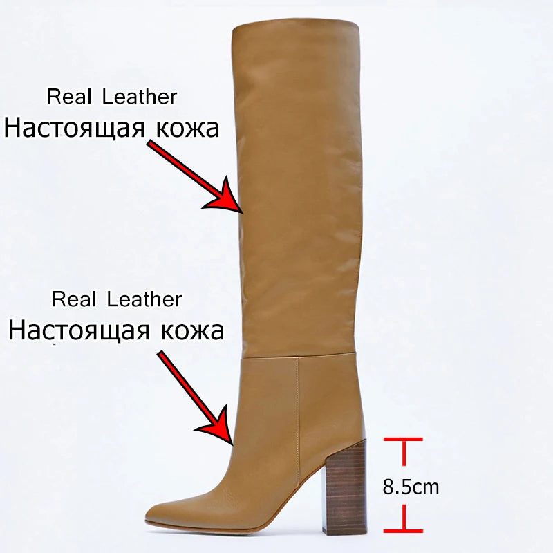 leather Knee High Boots Winter Warm