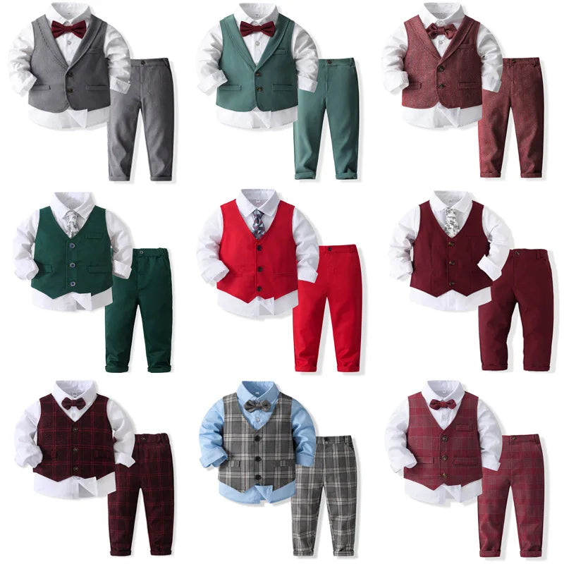 Boy's Gentleman  Vest Bowtie Shirt Pants Kid Costume