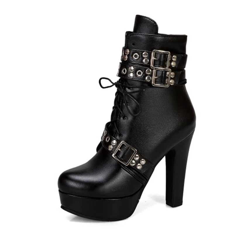 Ankle Boots Lace Up High Heel