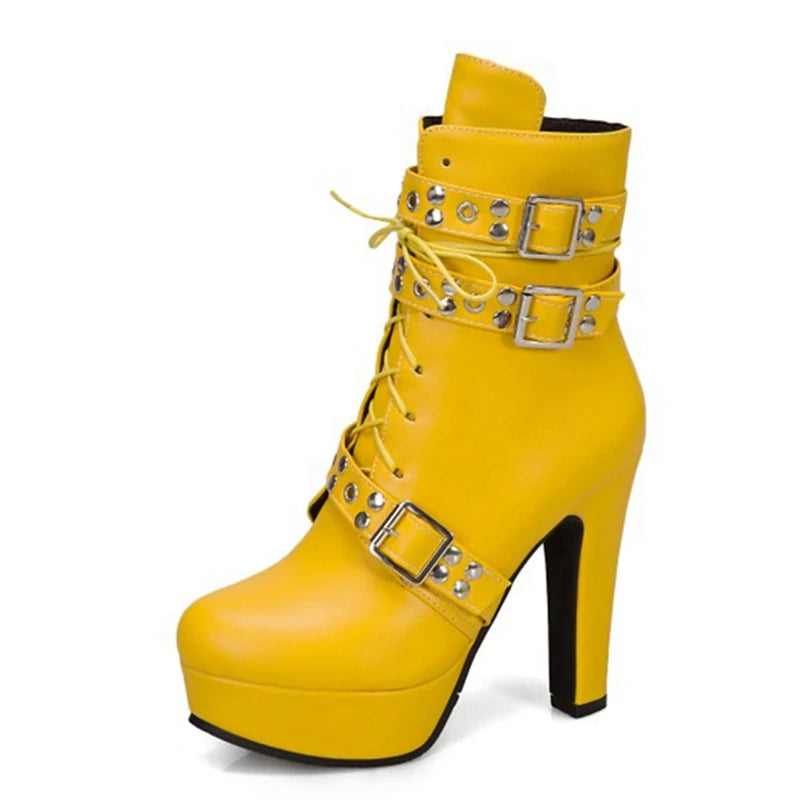 Ankle Boots Lace Up High Heel