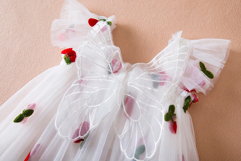 Strawberry Embroidery Mesh Princess Dress