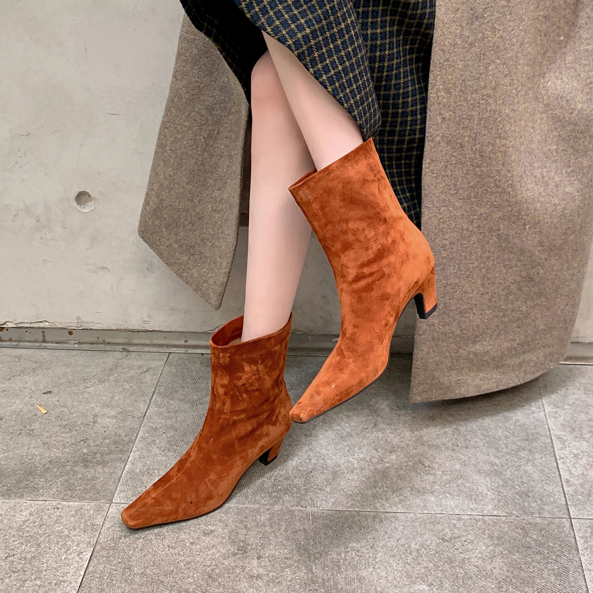 Women Ankle Boots Fashion Cone Heel