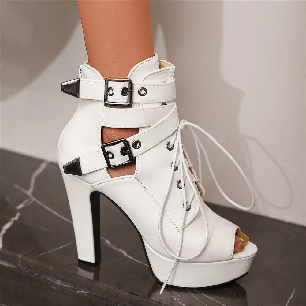 Women Peep Toe Ankle Boots