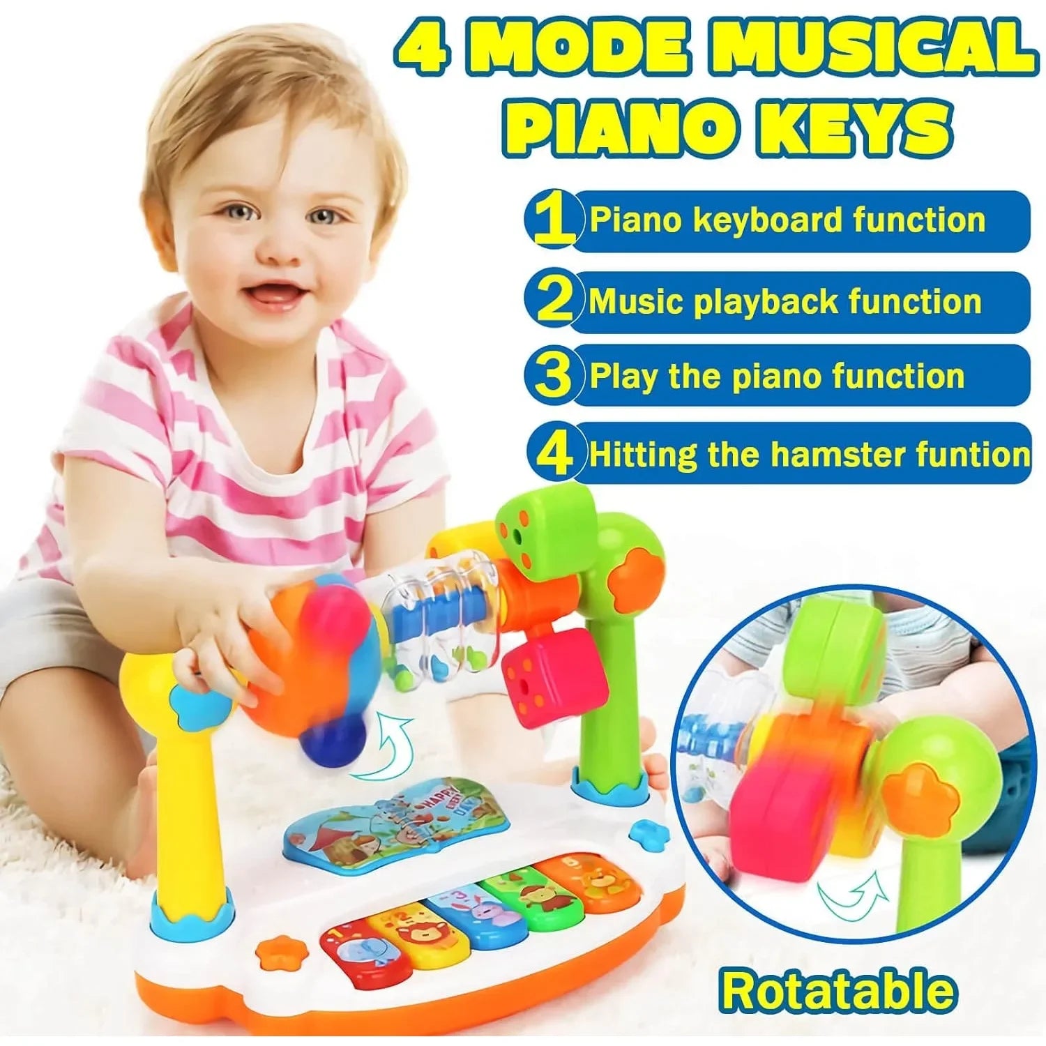 Baby Piano Toys Kids,  Rotating Music Piano Keyboard ,